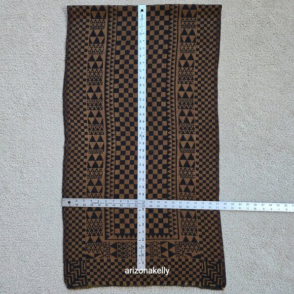 Wool Scarf Geometric Design Woven Brown & Black - Picture 6 of 7